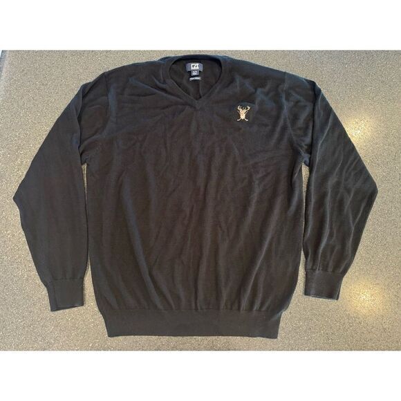 Cutterbuck Mens Wool Blend Black V Neck‎ Sweater Embroidered Buck Deer XL - Picture 1 of 5